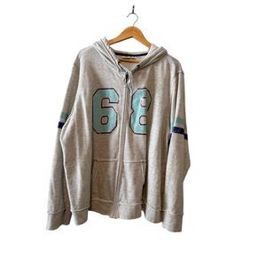 CATO Women's Plus Size 26/28W Zip Up Varsity Hoodie Gray Blue Sporty Loungewear